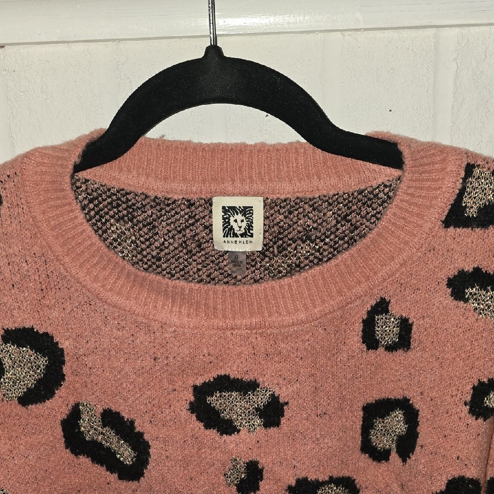 Anne Klein Pink and Black Leopard Sweater